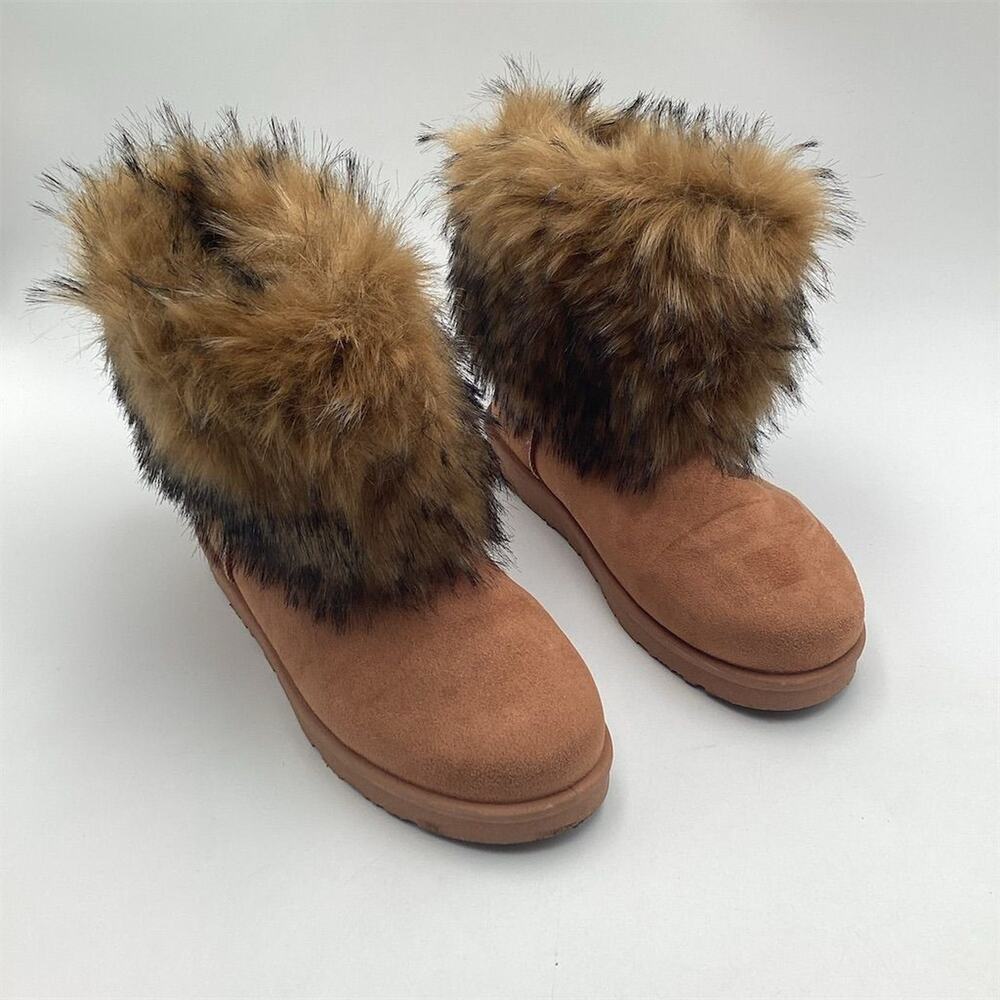 Mata Women's Black Faux Fur Winter Booties Size 9 Round Toe Flat